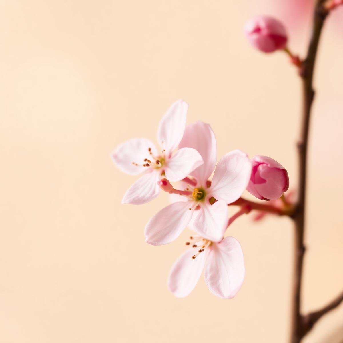 Flores de primavera em tons rosados sobre fundo dourado suave